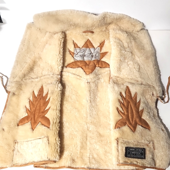 Comstock Vintage 70's Leather Sheepskin Fur Tie Front Vest Size Medium - Picture 14 of 15